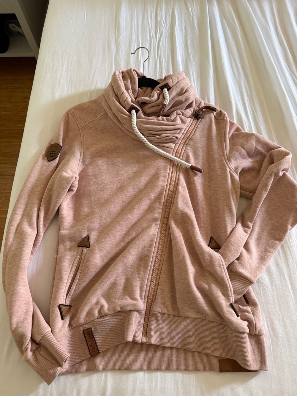 Naketano Dusty Rose Asymmetrical Zip Funnel Neck Sweater